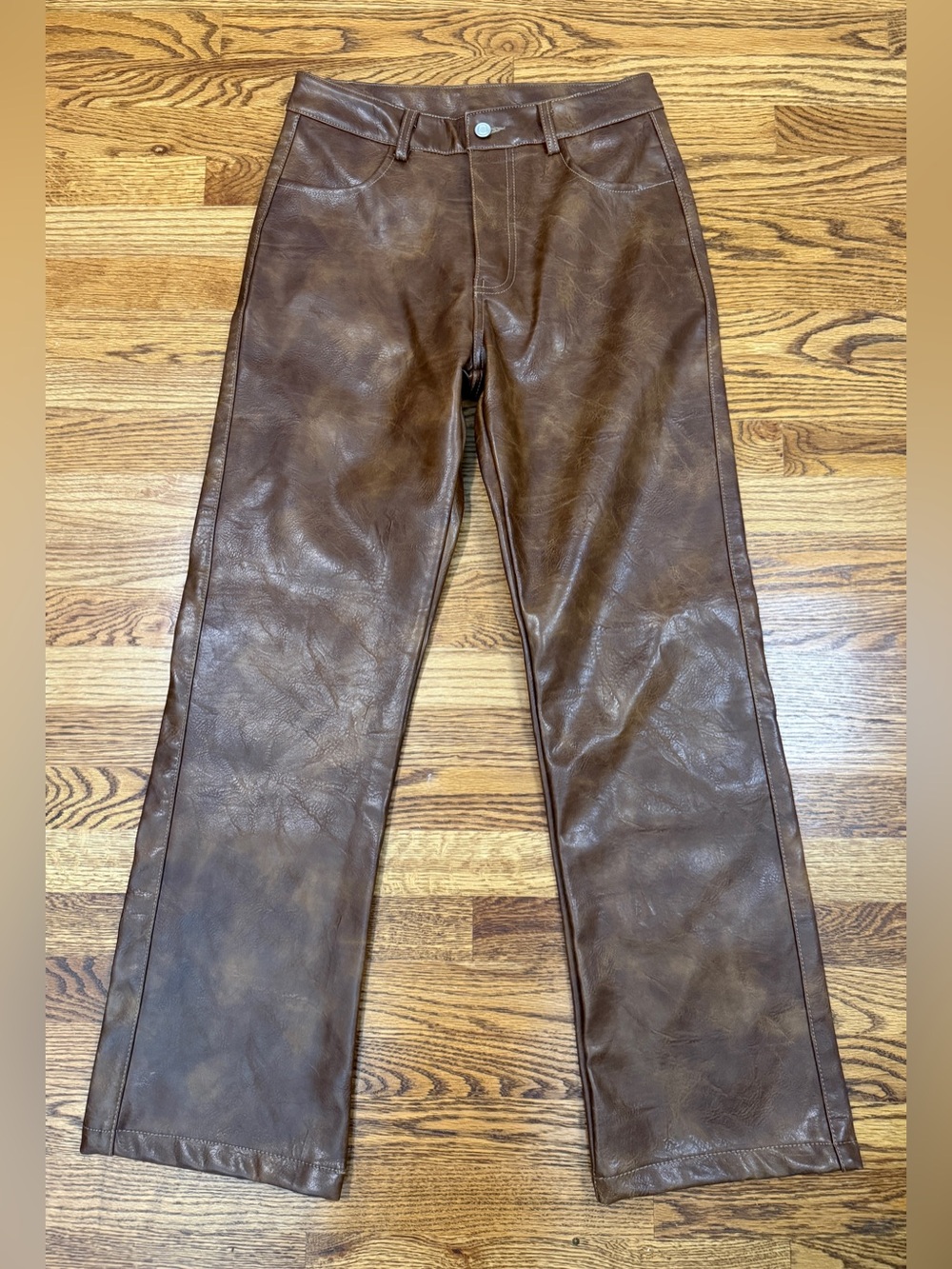 12th Tribe Brown Faux Leather Pants Size M Straight Flare